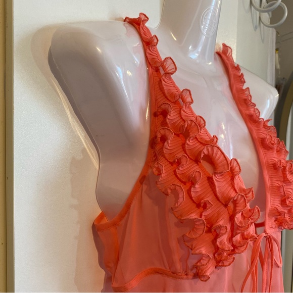 La Senza 2 Piece Sheer Coral Ruffle Chemise Sleep Set - Picture 8 of 16